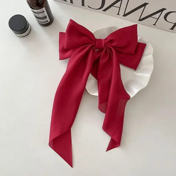 Korean Style New Bow Ribbon Hairpin Simple and Generous Satin Spring Clip Fixed Hair Clip Retro - Image 6