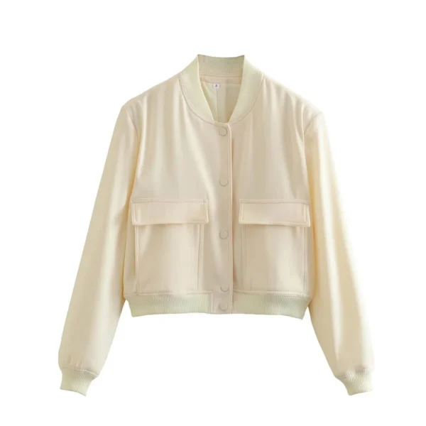 2024 Woman Bomber Jacket Coat White Autumn Winter Button Baseball Aviator Cropped Jackets For Women Long Sleeve Crop Outerwear - Image 7