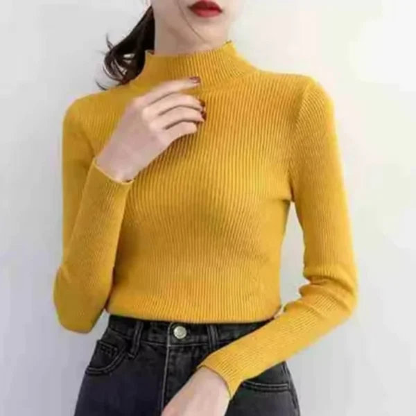 Autumn Winter Mock Neck Women Sweater Vintage Basic Solid Knitted Tops Casual Slim Pullover Korean Sweaters Simple Chic Jumpers - Image 4