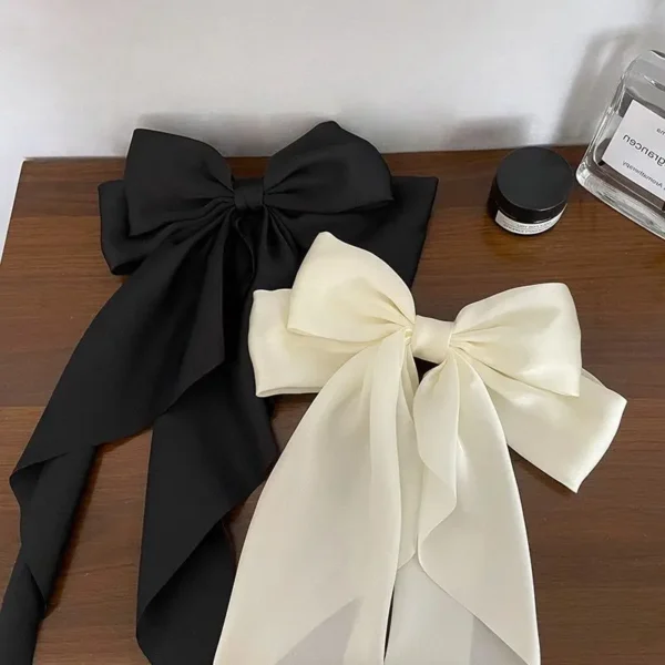 Korean Style New Bow Ribbon Hairpin Simple and Generous Satin Spring Clip Fixed Hair Clip Retro