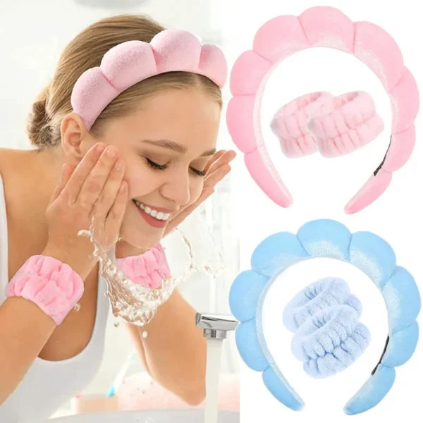 3Pcs Fashion Microfiber Washing Wristbands Scrunchies Puffy Headband Spa Bubble Headband for Washing Face Makeup Shower Skincare - Image 3