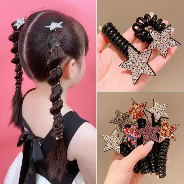 1/2Pcs Rhinestone Star Hair Ties Girls Ponytail Elastic Hair Bands Scrunchies Telephone Wire Ropes Bands Girls Hair Accessories - Image 8