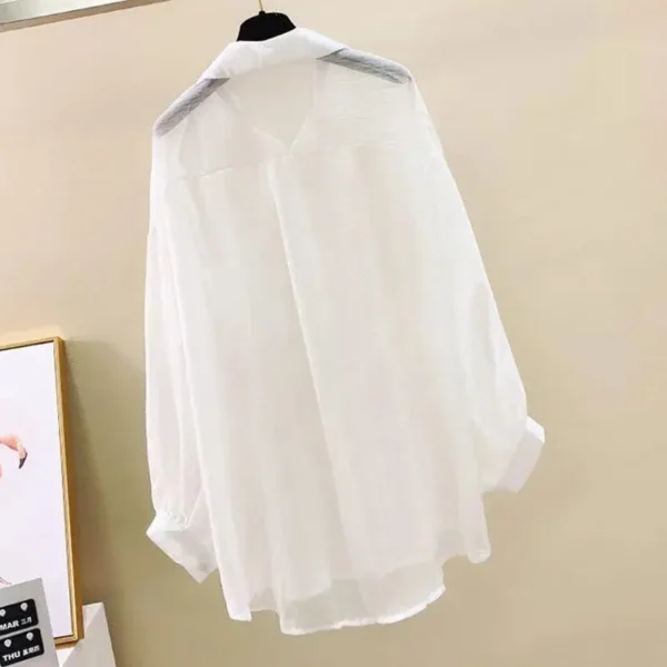 Summer Sunscreen Shirt Elegant Perspective Thin Chiffon Blouse Korean Harajuku See Through Loose Top Casual Women's Cardigan - Image 4