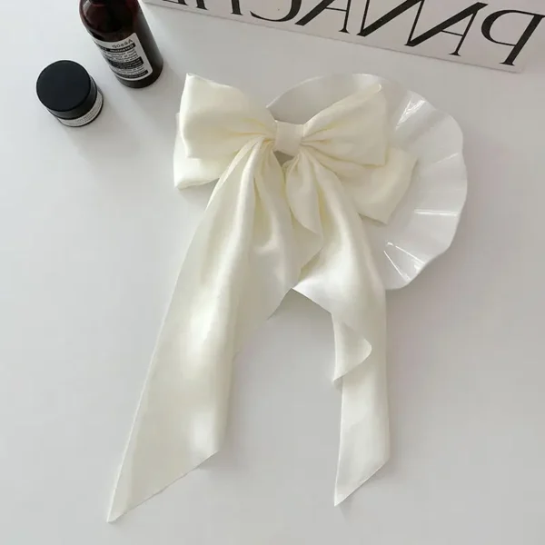 Korean Style New Bow Ribbon Hairpin Simple and Generous Satin Spring Clip Fixed Hair Clip Retro - Image 3