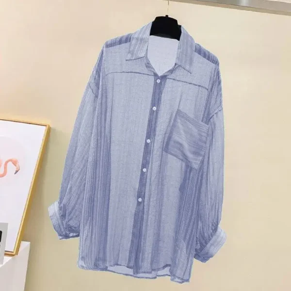 Summer Sunscreen Shirt Elegant Perspective Thin Chiffon Blouse Korean Harajuku See Through Loose Top Casual Women's Cardigan - Image 6