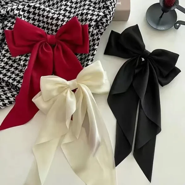 Korean Style New Bow Ribbon Hairpin Simple and Generous Satin Spring Clip Fixed Hair Clip Retro - Image 2