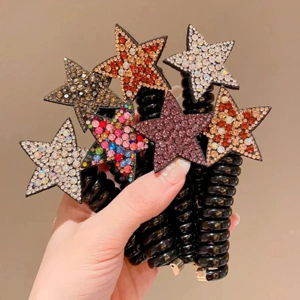 1/2Pcs Rhinestone Star Hair Ties Girls Ponytail Elastic Hair Bands Scrunchies Telephone Wire Ropes Bands Girls Hair Accessories - Image 9